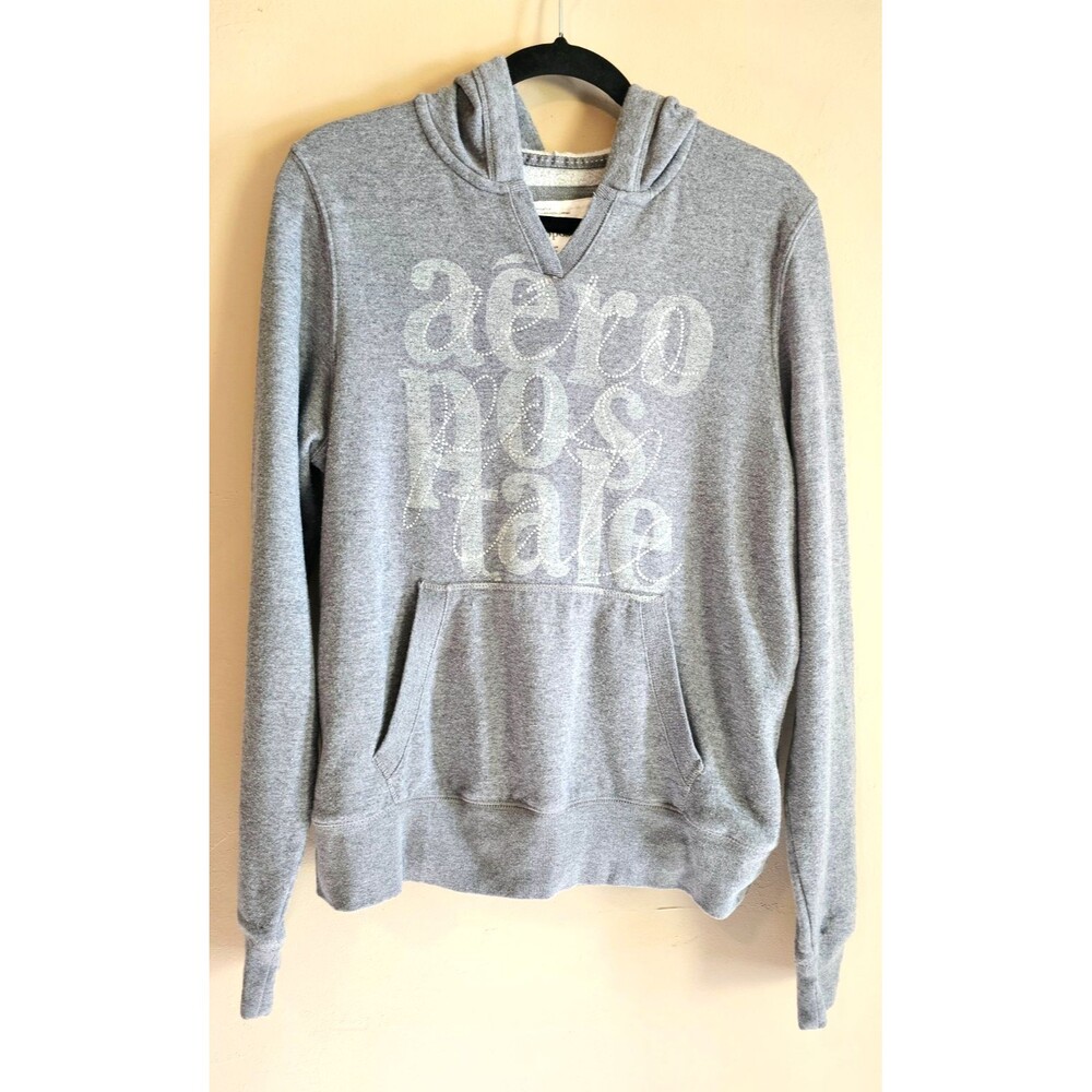 Vintage Y2K Aeropostale Sweatshirt Women XL Gray Wide Hoodie with bling